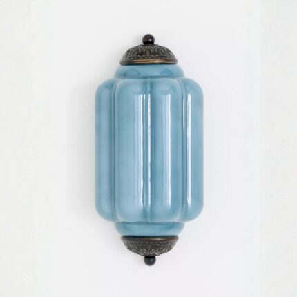 THE ELOISE SCALLOP BLUE GLASS BLACK FLUSH SCONCE WALL LIGHT