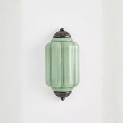 THE ELOISE SCALLOP GREEN GLASS BLACK FLUSH SCONCE WALL LIGHT