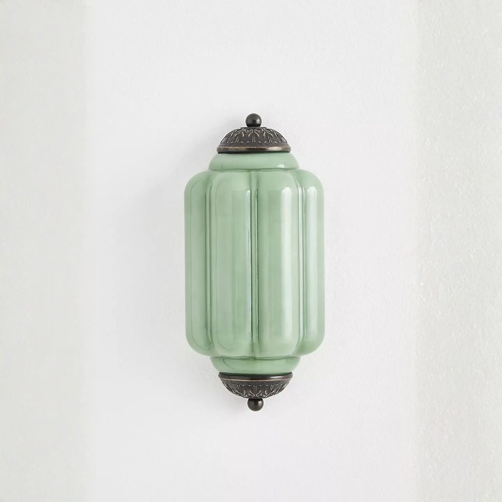 1THE ELOISE SCALLOP GREEN GLASS BLACK FLUSH SCONCE WALL LIGHT 1 73