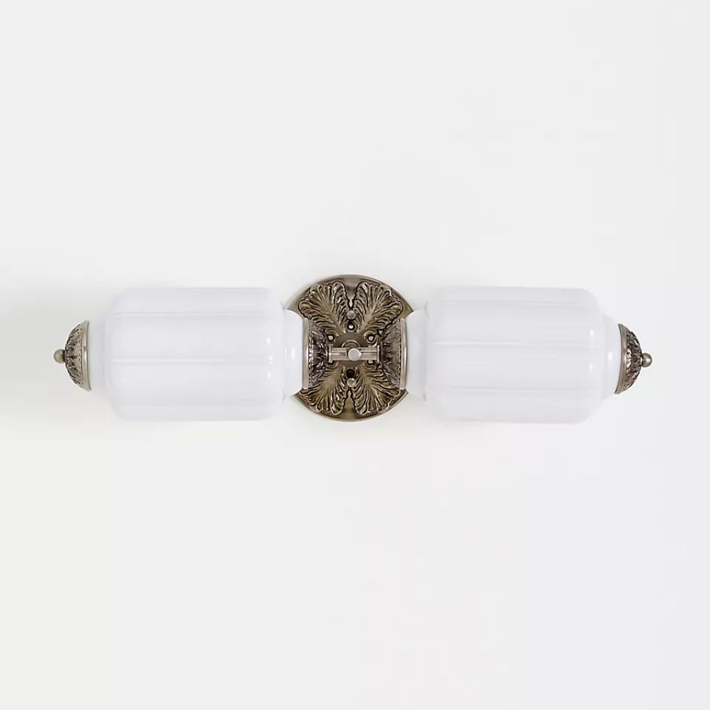 THE ELOISE SCALLOP WHITE GLASS NICKEL VANITY SCONCE WALL LIGHT THE ELOISE SCALLOP WHITE GLASS NICKEL VANITY SCONCE WALL LIGHT