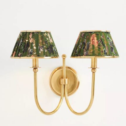 LEE GREEN DOUBLE ARTICULATING SHADED BRASS WALL SCONCE