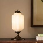 WHITE ELOISE SCALLOP MILK GLASS TABLE LAMP WITH BRASS DETAILS