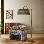 SINCLAIR SLATE VELVET FLOOR LAMP WITH TASSEL FRINGE