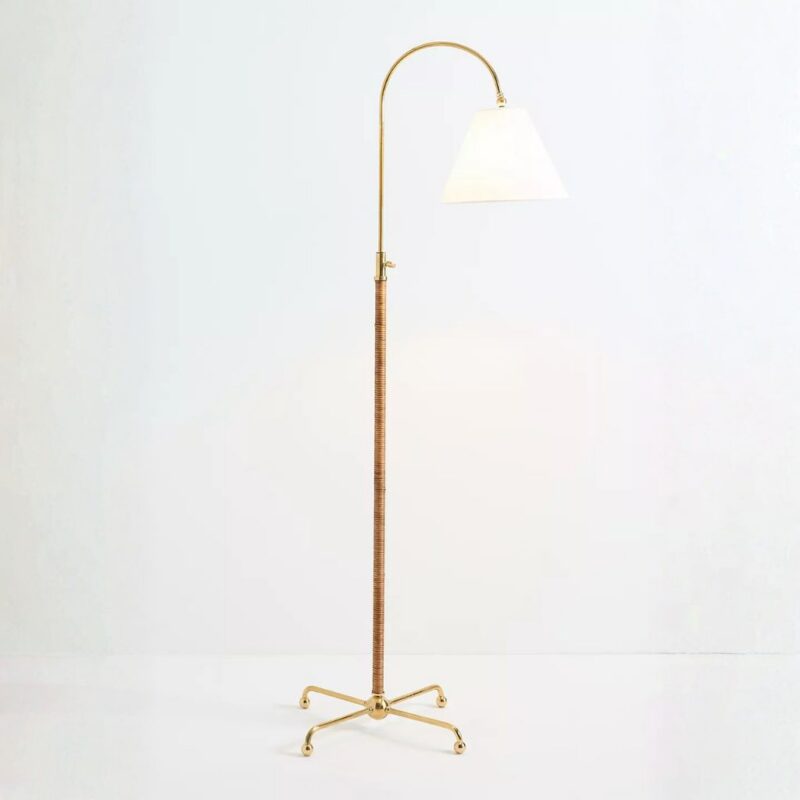 CURVES FLOOR LAMP WITH METAL FRAME AND RATTAN SHADE