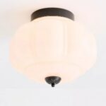 THE ELOISE SCALLOPED PINK MILK GLASS FLUSH MOUNT LIGHT WITH BLACK FINISH