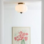 THE ELOISE WHITE FLUSH MOUNT CEILING LIGHT WITH SCALLOPED MILK GLASS