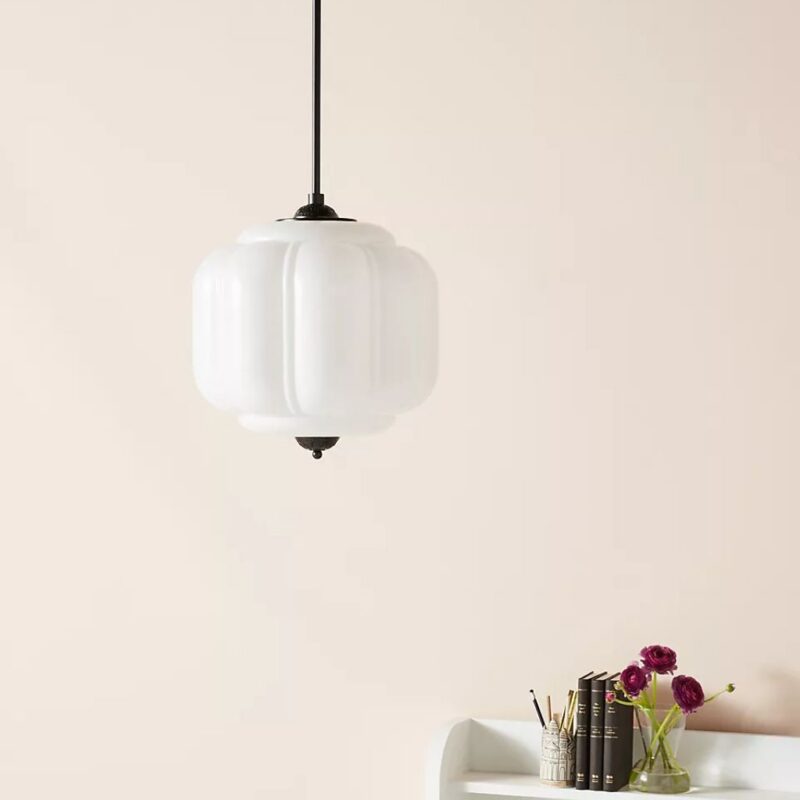 ELOISE BLUE MILK GLASS PENDANT LIGHT WITH SCALLOP DETAIL