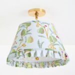 LEE BRASS SEMI FLUSH MOUNT LIGHT WITH RUFFLE PRINTED SHADE