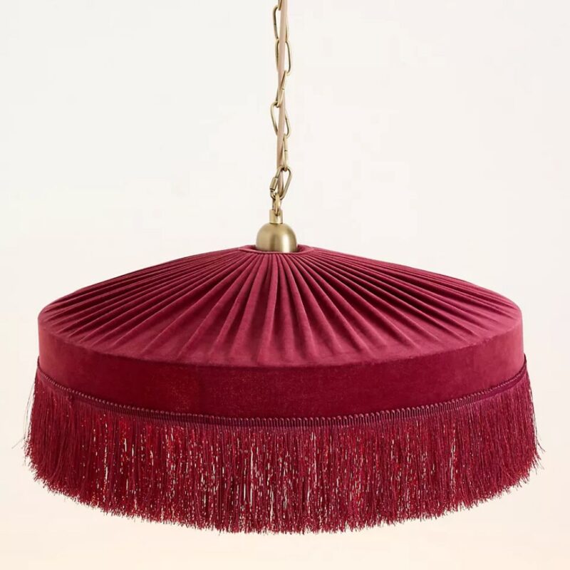 BURGUNDY SINCLAIR TASSEL FRINGED VELVET PENDANT LIGHT