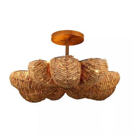 ANGUILLA SEMI-FLUSH MOUNT WITH CAMEL WOOD BEADED DESIGN