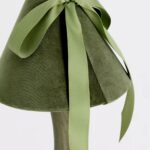 BOSETTE GREEN VELVET AND WOOD TABLE LAMP WITH BOW DETAIL