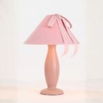 MAUVE VELVET AND WOOD BOSETTE TABLE LAMP WITH BOW DESIGN