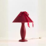 BOSETTE RED VELVET AND WOOD TABLE LAMP WITH BOW DETAIL