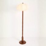 DUMPLING WOOD FLOOR LAMP WITH RAW SILK SHADE