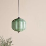 ELOISE GREEN MILK GLASS PENDANT CEILING LIGHT WITH SCALLOP DETAIL