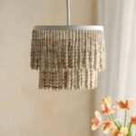 WHITE BEADED CEILING FLUSH MOUNT LIGHT FIXTURE