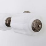 THE ELOISE DECORATIVE SCALLOP WHITE GLASS NICKEL VANITY SCONCE