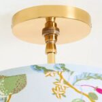 LEE DECORATIVE BRASS SEMI FLUSH MOUNT LIGHT WITH PRINTED RUFFLE SHADE