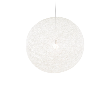 RANDOM WHITE PENDANT LIGHT BY BERTJAN POT fibreglass woven sphere pendant light hanging from a chromed steel cord