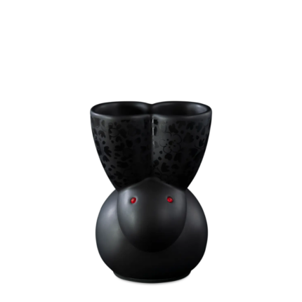 DELFT BLACK RABBIT VASE BY MARCEL WANDERS, porcelain vase with red crystal eyes and ton-sur-ton floral glaze