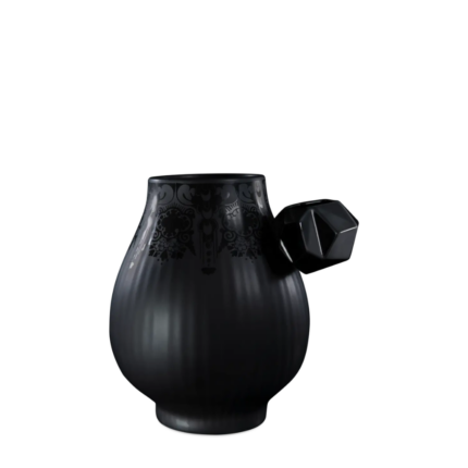 DELFT BLACK EDITION VASE BY MARCEL WANDERS — matte black ribbed porcelain vase with faceted geometric jewel protrusion