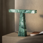 BRUCHI VERDE GUATEMALA TABLE LAMP BY NIKO KORONIS — green Guatemala marble T-shaped minimalist lamp, LED ready, UL & CE certified