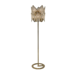 HOLLY FLOOR LAMP BY ROBERTO LAZZERONI with overlapping diamond-shaped crystal panels and slender gold metal pole, 68.9 inches tall, front view