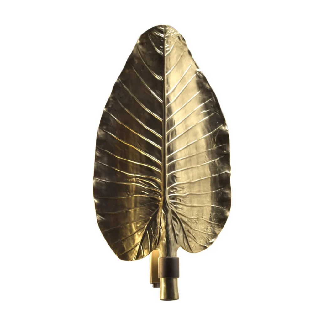 ACAPULCO WALL LIGHT GOLD with hand-painted 24ct gold porcelain banana leaf shade and bronze plated brass base, handmade in Italy, H67 x L35 x W12 cm ACAPULCO WALL LIGHT GOLD with hand-painted 24ct gold porcelain banana leaf shade and bronze plated brass base, handmade in Italy, H67 x L35 x W12 cm