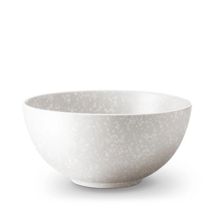 ALCHIMIE BOWL WHITE with luminous speckled reactive glaze finish — 9 inches diameter, 4.5 inches tall, decorative luxury bowl