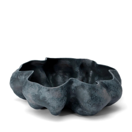 TIMNA BOWL AGED IRON with organic sculpted lobed form and reactive glaze — 17.5 inches diameter, 6 inches tall, decorative bowl