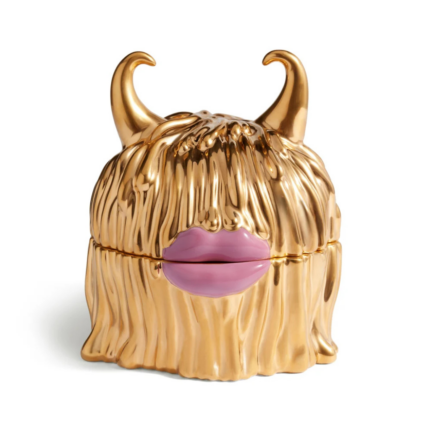 HAAS LYNDA BOX WITH PLATES SET OF 4 with metallic sheen, pink lips, and horns – Artist Proof serving set with four plates