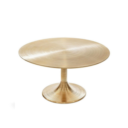 COFFEE TABLE KAMPAI GOLD with concentric grooved top surface and flared trumpet pedestal base