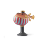 CANDLEHOLDER PUFFERFISH MOD C with gold fins and rope detail on a dark grey pedestal