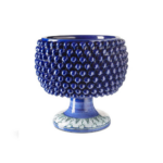 VASE PIGNA BLUE with raised pinecone scale texture and white and green botanical hand